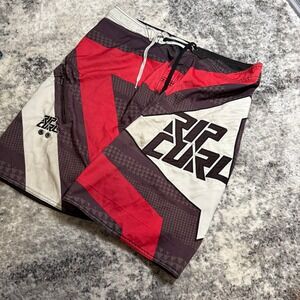 Rip Curl Mens Board Shorts Red Black White Geometric Logo Swim Trunks Size 36